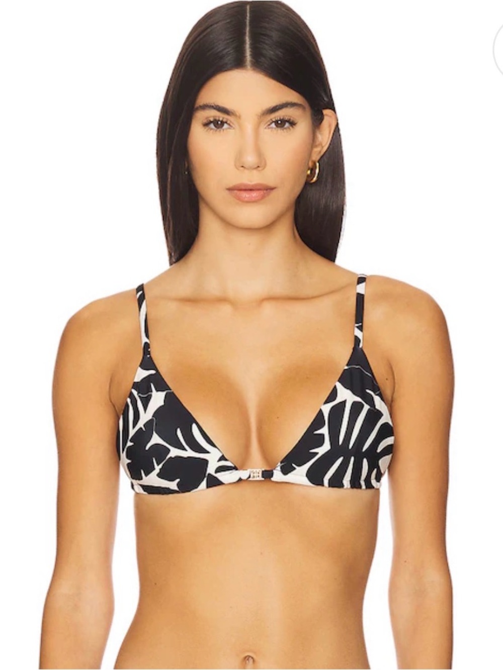 Anine Bing Black & White Leaf-Print Triangle Bikini Top and side tie bottom